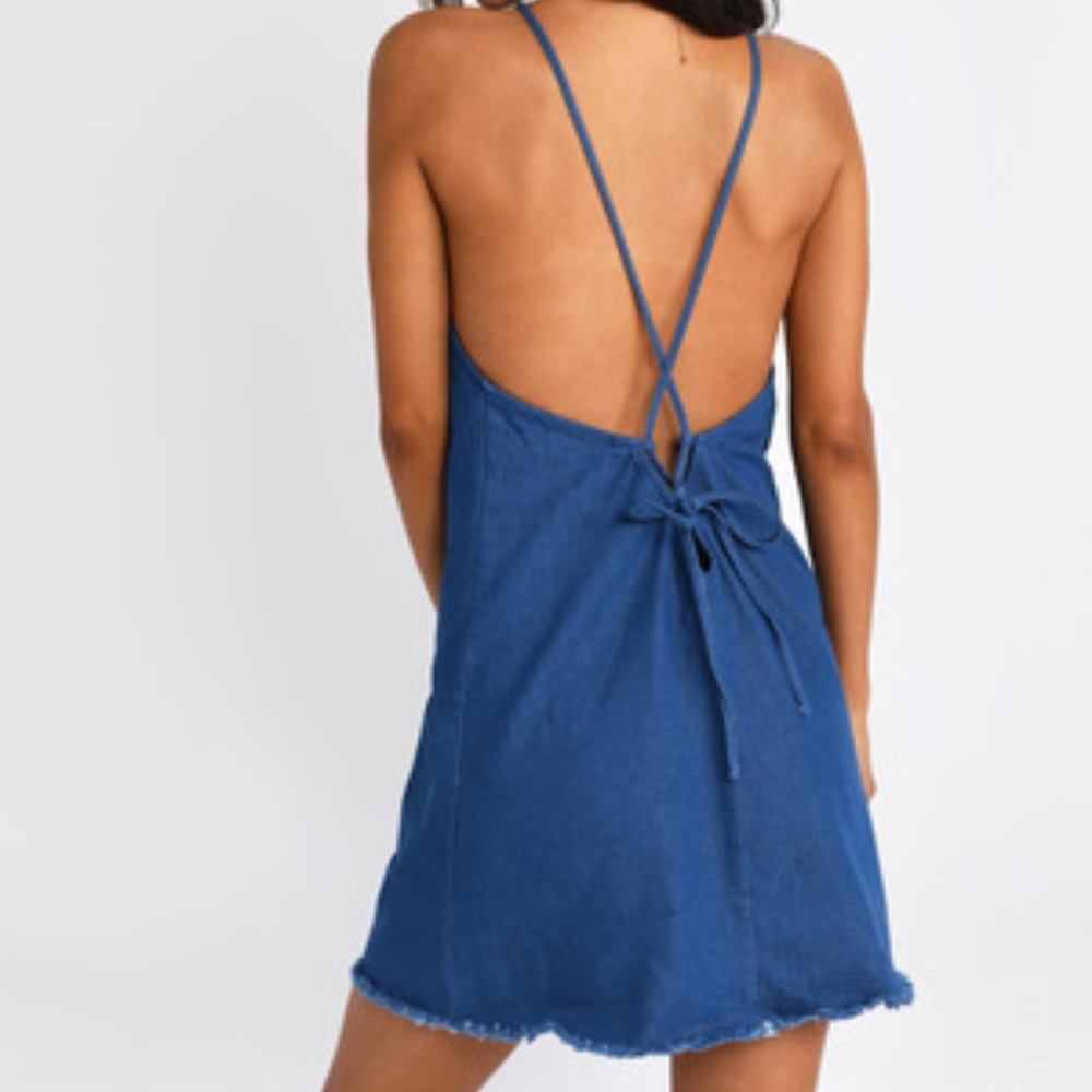 Backless Chambray Shift Mini Dress
